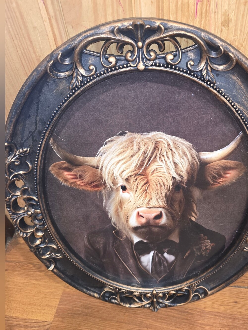 Hobby Lobby Framed Highland Cow Wall Art in Brown & Gold-Tone Frame
